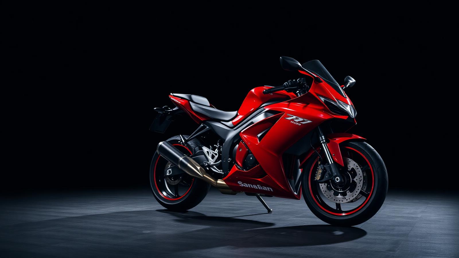 Sport motorcycle leaning hard under night lighting